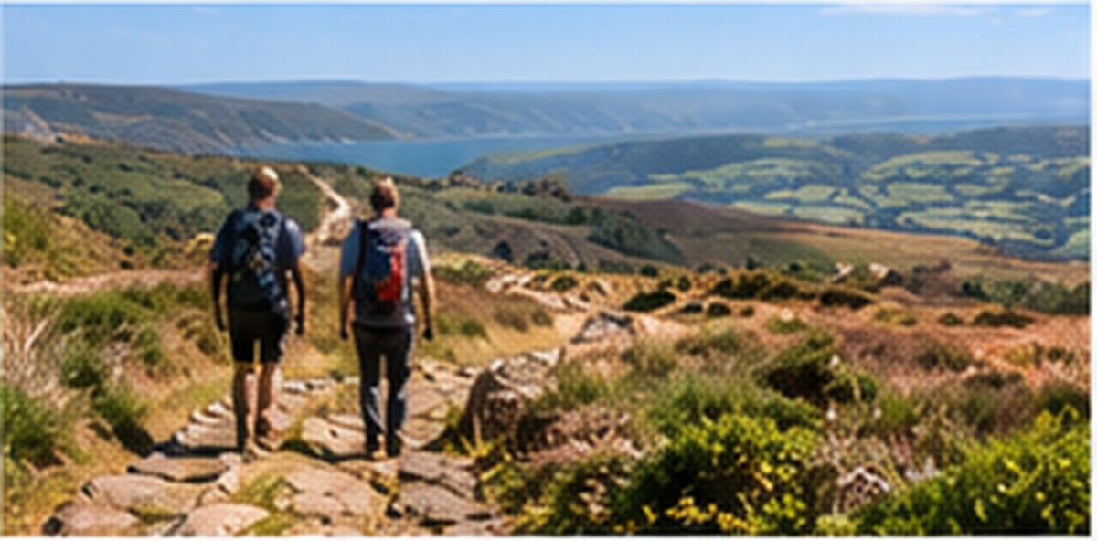 Walkers crossing Exmoor countryside